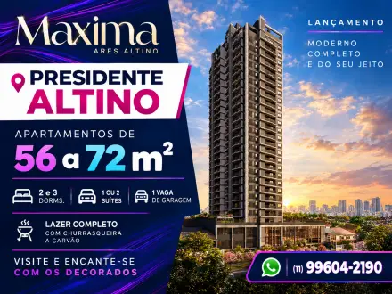Maxima Altino em Presidente Altino, Osasco: apartamentos de 2 e 3 dormitórios com suítes, lavabo e terraço com churrasqueira a carvão