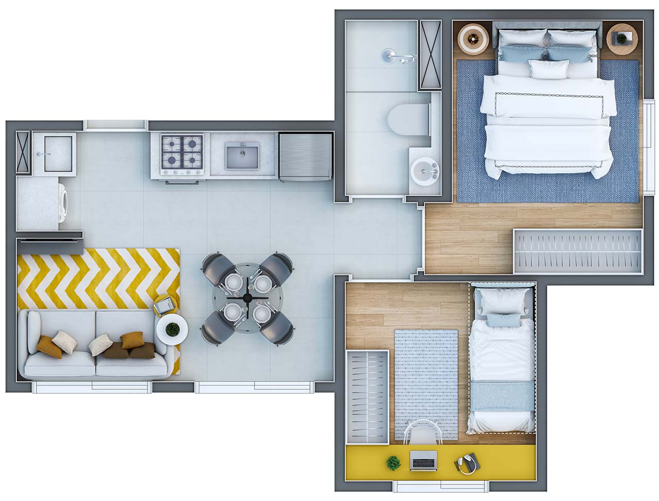 Planta apartamento 34,66m² - 2 Dormitórios - Torres 1 e 2 - Finais 1, 2, 7 e 8 - Infinity Home Club