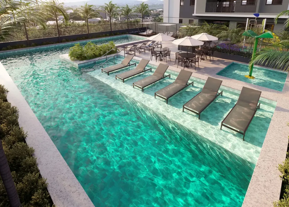 Perspectiva artística da piscina adulto e infantil do Maxima Altino