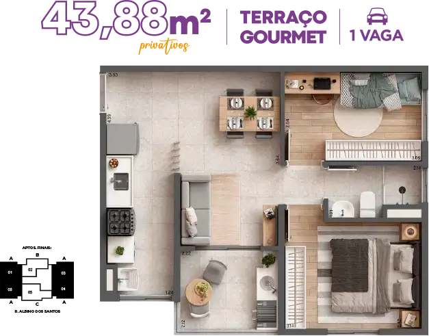 Raro Centro Osasco (11) 99604-2190 - Planta 43m²